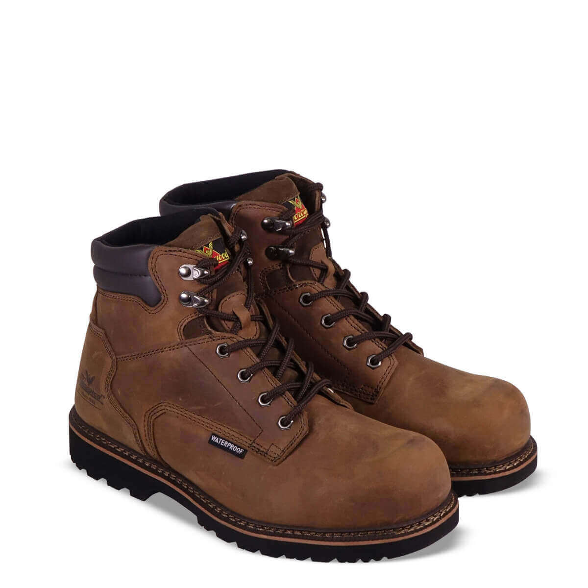 Pair shot of V-series waterproof 6" crazyhorse safety toe boot