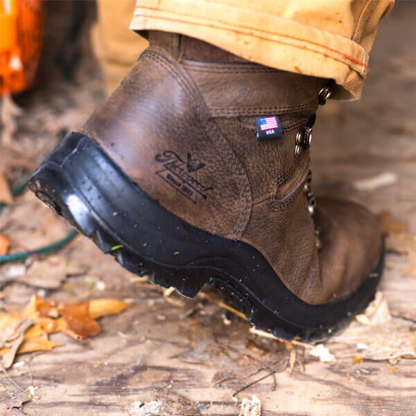 Image of American Union Series waterproof 6" brown work boot on a person