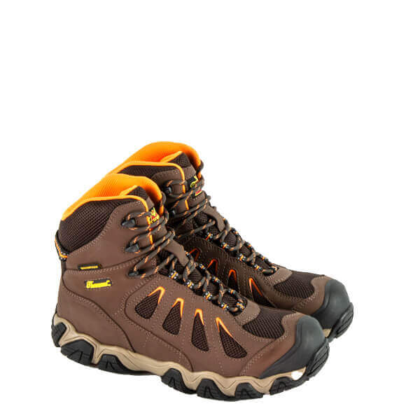 Pair shot of Crosstrex series, waterproof 6" brown safety toe boot