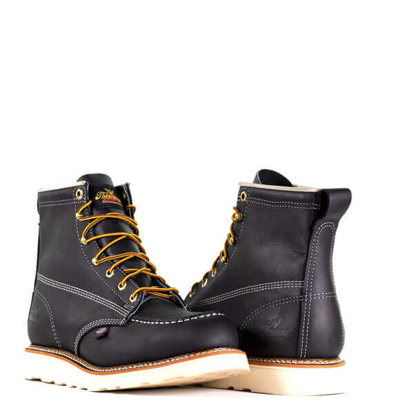 Front and back view of American Heritage 6" black safety toe, moc toe