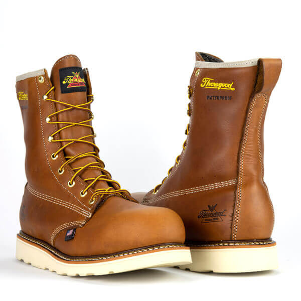 Front and back view of American Heritage 8" waterproof tobacco comp toe, plain toe