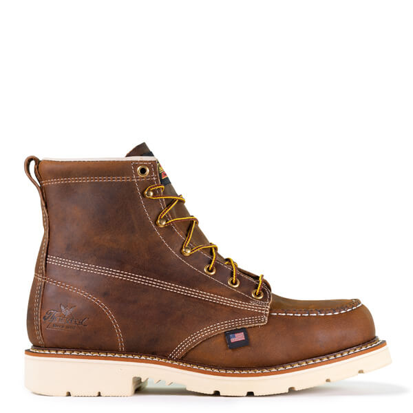 Side view of American Heritage 6" crazyhorse safety toe, moc toe boot
