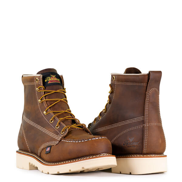Front and back view of American Heritage 6" crazyhorse safety toe, moc toe boot