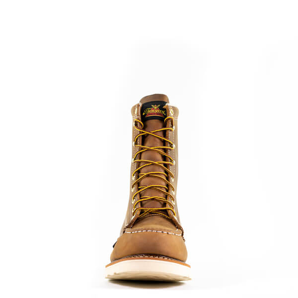 Front view of American Heritage 8" crazyhorse safety toe, moc toe