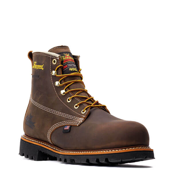 Angled side view of American Heritage insulated waterproof 6" safety toe