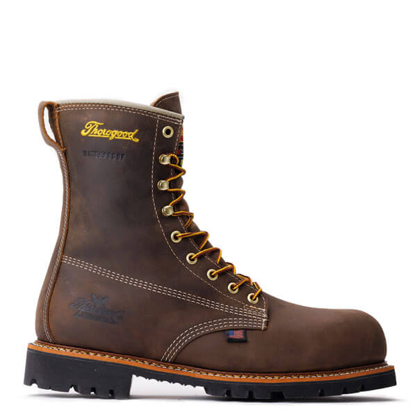 Side view of American Heritage insulated waterproof 8" nano safety toe boot