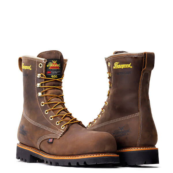 Front and back view of American Heritage insulated waterproof 8" nano safety toe boot