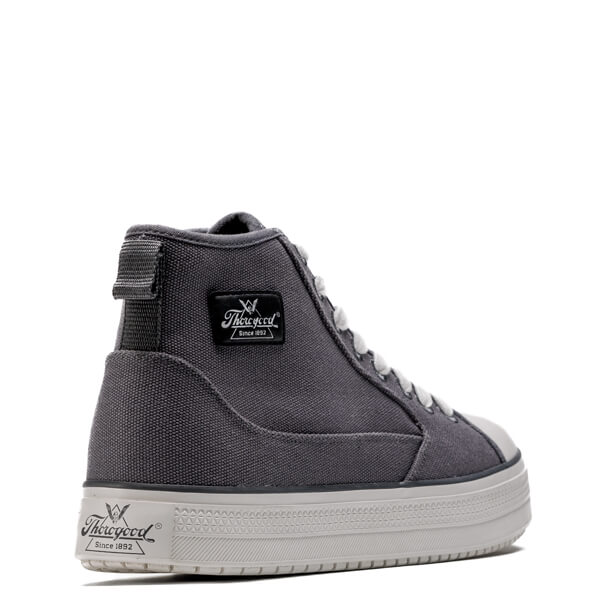 Angled back view of warehouse one mid Grey shoe