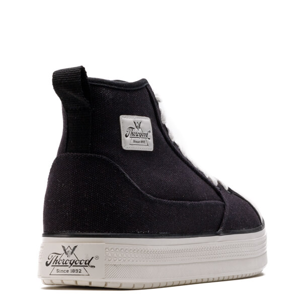 Angled back view of warehouse one mid black shoe