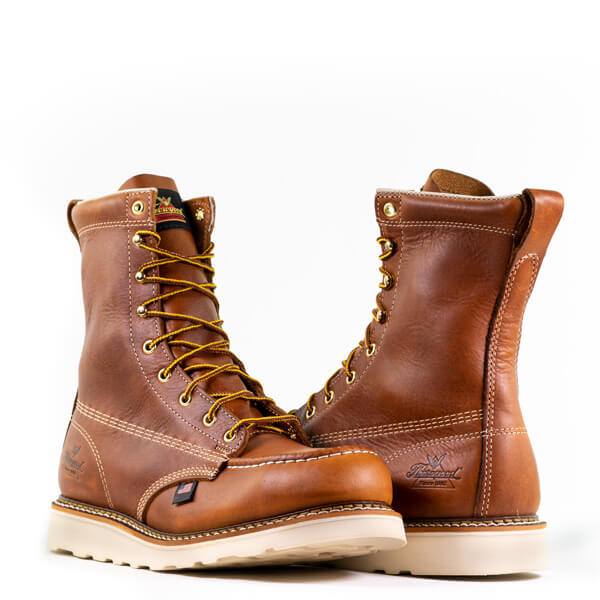Front and back view of American Heritage 8" tobacco moc toe
