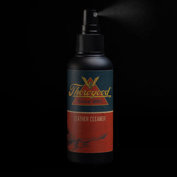 Front view of the leather cleaner boot care product, showing the spray