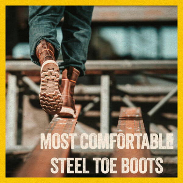 Person walking on a beam on the work site image for the most comfortable steel toe boots blog post