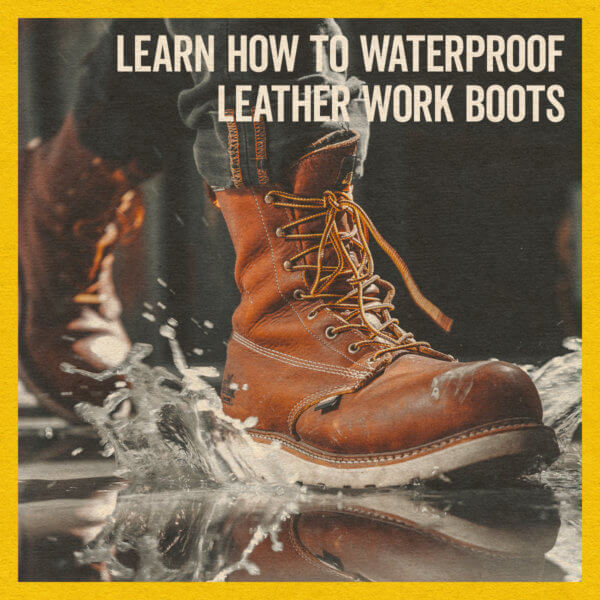 Image of an American Heritage round toe waterproof boot stepping in water